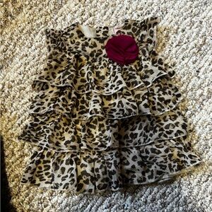 Leopard Print Ruffled Dress/shirt with Red Flower